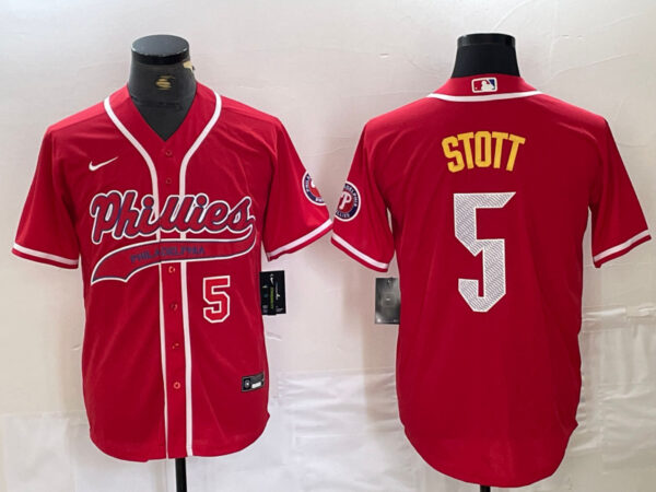 Men's Philadelphia Phillies #5 Bryson Stott Red 2024 City Connect Stitched Jersey