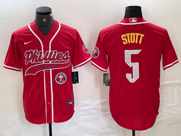 Men's Philadelphia Phillies #5 Bryson Stott Red 2024 City Connect Stitched Jersey