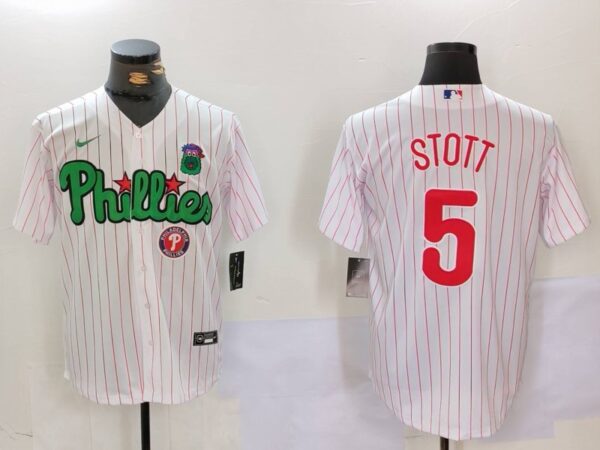 Men's Philadelphia Phillies #5 Bryson Stott White Green Cool Base Stitched Jerseys