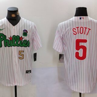 Men's Philadelphia Phillies #5 Bryson Stott White Green Cool Base Stitched Jerseys