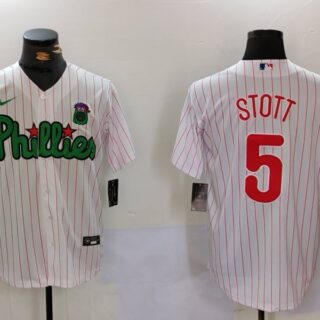 Men's Philadelphia Phillies #5 Bryson Stott White Green Cool Base Stitched Jerseys
