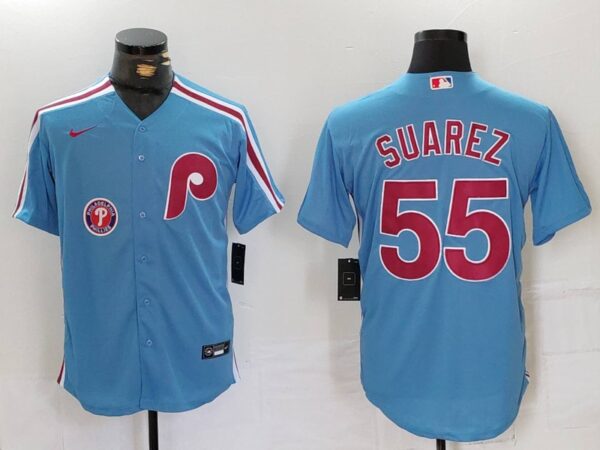 Men's Philadelphia Phillies #55 Ranger Suárez Blue Cool Base Stitched Jerseys