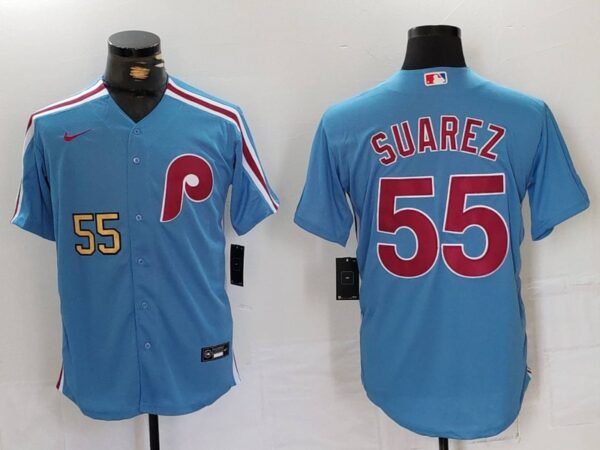 Men's Philadelphia Phillies #55 Ranger Suárez Blue Cool Base Stitched Jerseys