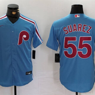 Men's Philadelphia Phillies #55 Ranger Suárez Blue Cool Base Stitched Jersey