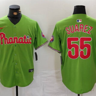 Men's Philadelphia Phillies #55 Ranger Suárez Green With Patch Stitched Jersey