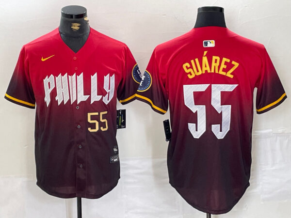 Men's Philadelphia Phillies #55 Ranger Suárez Red 2024 City Connect Limited Stitched Jerseys