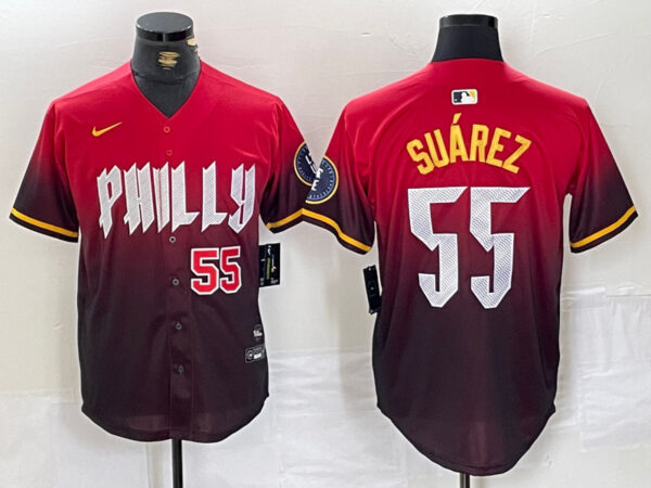 Men's Philadelphia Phillies #55 Ranger Suárez Red 2024 City Connect Limited Stitched Jerseys