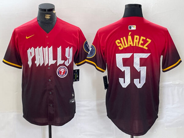 Men's Philadelphia Phillies #55 Ranger Suárez Red 2024 City Connect Limited Stitched Jerseys