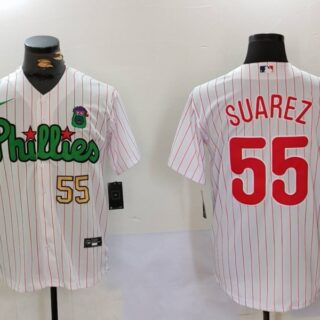 Men's Philadelphia Phillies #55 Ranger Suárez White Green Cool Base Stitched Jerseys