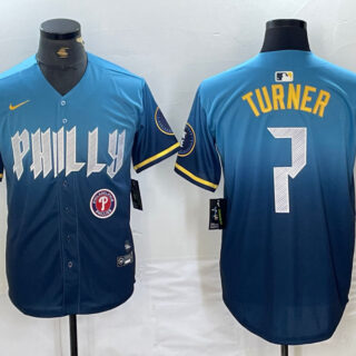 Men's Philadelphia Phillies #7 Trea Turner Blue 2024 City Connect Limited Stitched Jersey