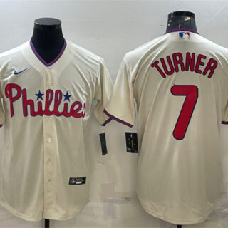 Men's Philadelphia Phillies #7 Trea Turner Cream Cool Base Stitched Baseball Jersey