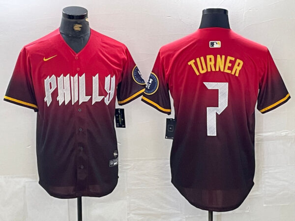 Men's Philadelphia Phillies #7 Trea Turner Red 2024 City Connect Limited Stitched Jersey