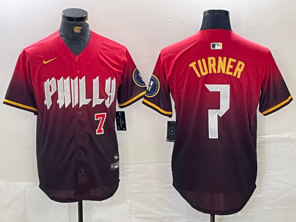 Men's Philadelphia Phillies #7 Trea Turner Red 2024 City Connect Limited Stitched Jersey