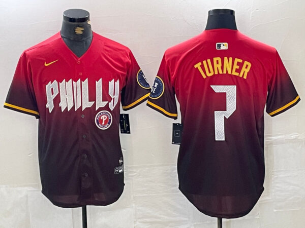 Men's Philadelphia Phillies #7 Trea Turner Red 2024 City Connect Limited Stitched Jersey