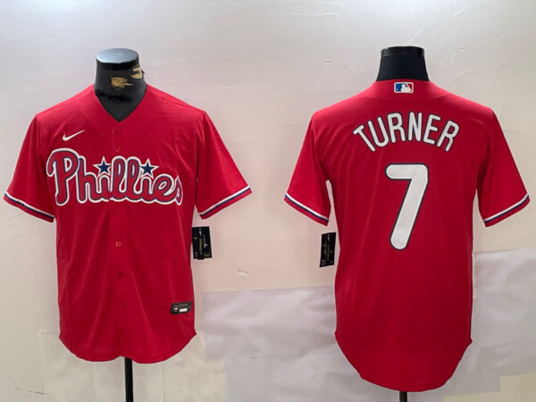 Men's Philadelphia Phillies #7 Trea Turner Red Cool Base Stitched Jerseys