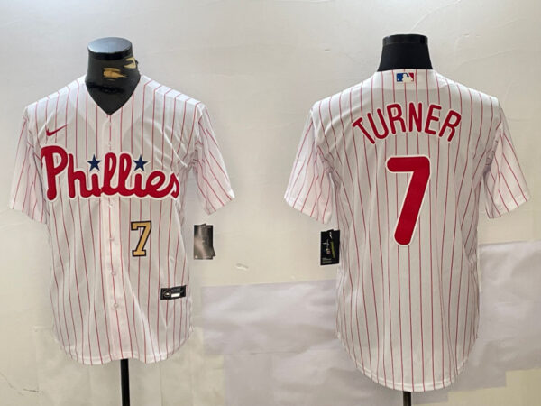 Men's Philadelphia Phillies #7 Trea Turner White Cool Base Stitched Jerseys