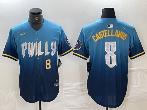 Men's Philadelphia Phillies #8 Nick Castellanos Blue 2024 City Connect Limited Stitched Jersey