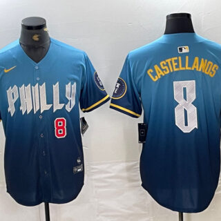 Men's Philadelphia Phillies #8 Nick Castellanos Blue 2024 City Connect Limited Stitched Jersey