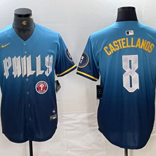 Men's Philadelphia Phillies #8 Nick Castellanos Blue 2024 City Connect Limited Stitched Jersey