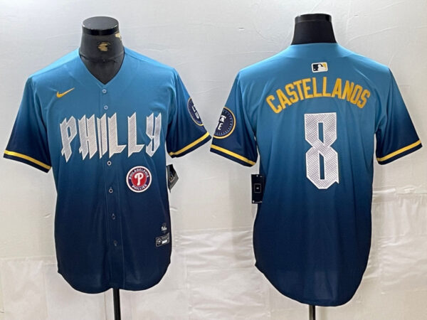 Men's Philadelphia Phillies #8 Nick Castellanos Blue 2024 City Connect Limited Stitched Jersey