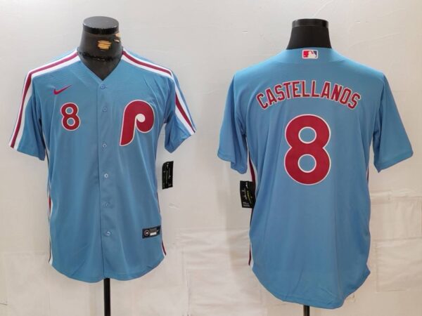 Men's Philadelphia Phillies #8 Nick Castellanos Blue Cool Base Stitched Jersey