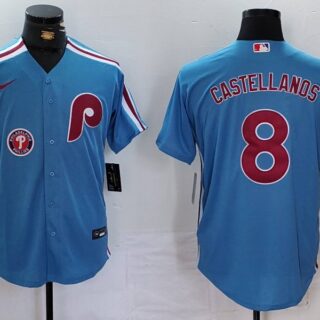 Men's Philadelphia Phillies #8 Nick Castellanos Blue Cool Base Stitched Jerseys
