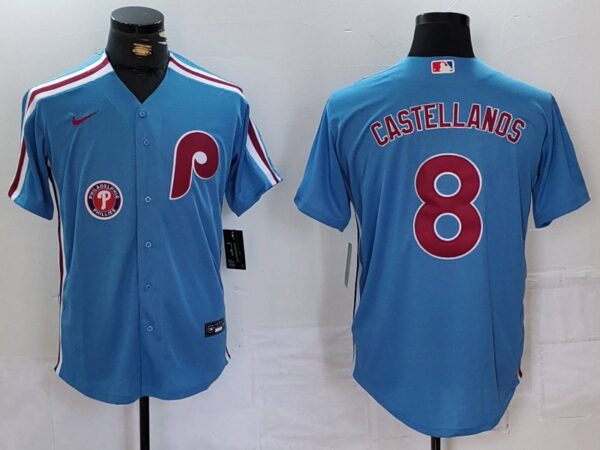 Men's Philadelphia Phillies #8 Nick Castellanos Blue Cool Base Stitched Jerseys