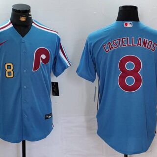 Men's Philadelphia Phillies #8 Nick Castellanos Blue Cool Base Stitched Jerseys