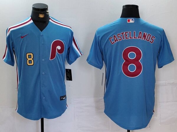 Men's Philadelphia Phillies #8 Nick Castellanos Blue Cool Base Stitched Jerseys