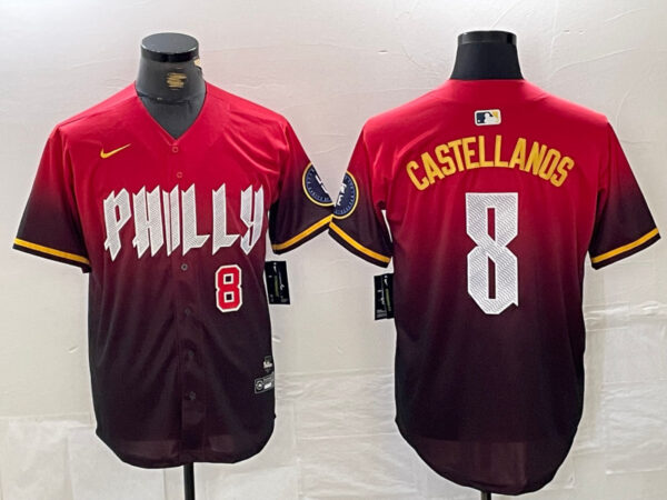 Men's Philadelphia Phillies #8 Nick Castellanos Red 2024 City Connect Limited Stitched Jersey
