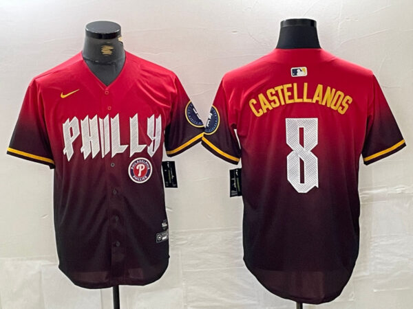 Men's Philadelphia Phillies #8 Nick Castellanos Red 2024 City Connect Limited Stitched Jersey