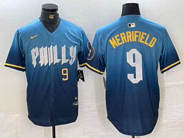 Men's Philadelphia Phillies #9 Whit Merrifield Blue 2024 City Connect Limited Stitched Jerseys