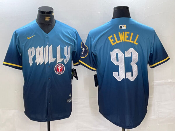 Men's Philadelphia Phillies #93 Jason Elwell Blue 2024 City Connect Limited Stitched Jerseys