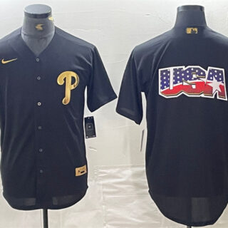 Men's Philadelphia Phillies Black Team Big Logo Cool Base Stitched Baseball Jersey