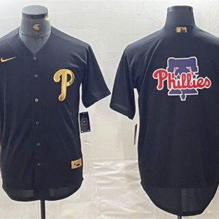 Men's Philadelphia Phillies Black Team Big Logo Cool Base Stitched Baseball Jersey