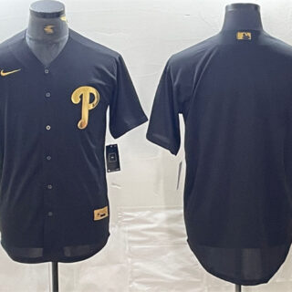 Men's Philadelphia Phillies Blank Black Cool Base Stitched Baseball Jersey