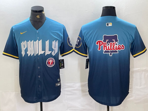 Men's Philadelphia Phillies Blank Blue 2024 City Connect Limited Stitched Jersey