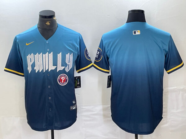 Men's Philadelphia Phillies Blank Blue 2024 City Connect Limited Stitched Jersey