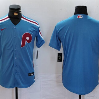 Men's Philadelphia Phillies Blank Blue Cool Base Stitched Jersey