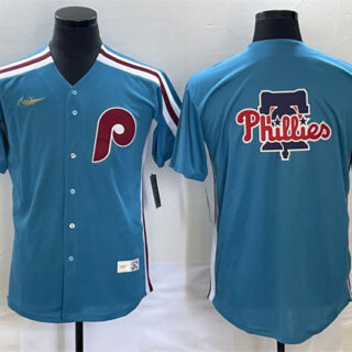 Men's Philadelphia Phillies Blue Team Big Logo Cool Base Stitched Jersey