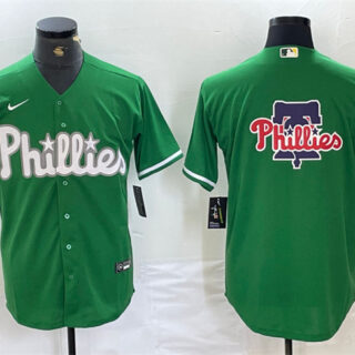 Men's Philadelphia Phillies Green Team Big Logo Cool Base Stitched Baseball Jerseys