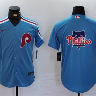 Men's Philadelphia Phillies Team Big Logo Blue Cool Base Stitched Jerseys