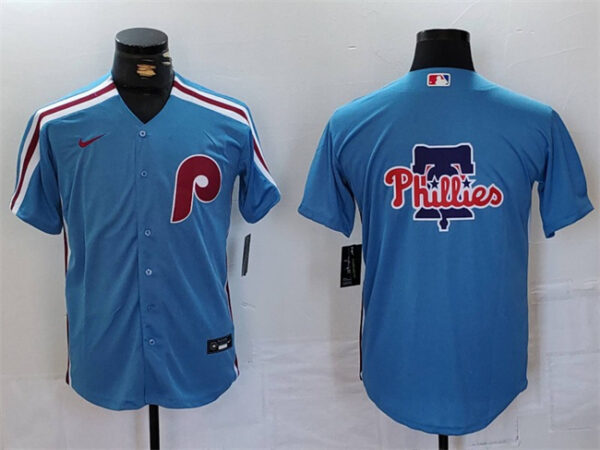 Men's Philadelphia Phillies Team Big Logo Blue Cool Base Stitched Jerseys