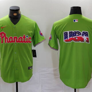 Men's Philadelphia Phillies Team Big Logo Green With Patch Stitched Jersey