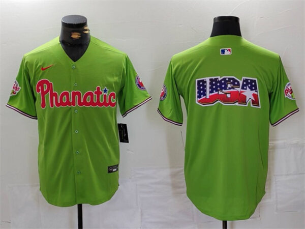 Men's Philadelphia Phillies Team Big Logo Green With Patch Stitched Jersey