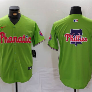 Men's Philadelphia Phillies Team Big Logo Green With Patch Stitched Jerseys