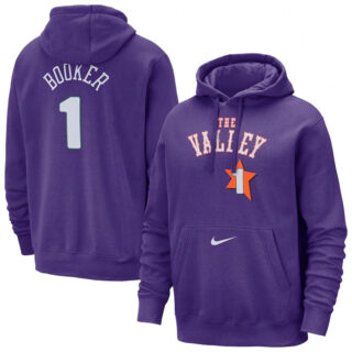 Men's Phoenix Suns #1 Devin Booker Purple 2024 25 City Edition Essential Club Pullover Hoodie