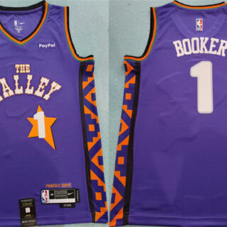 Men's Phoenix Suns #1 Devin Booker Purple 2024 City Edition Stitched Basketball Jersey