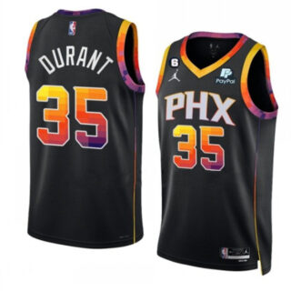 Men's Phoenix Suns #35 Kevin Durant Black 2022 23 Statement Edition With No.6 Patch Stitched Basketball Jersey