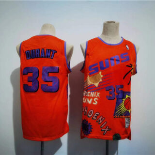 Men's Phoenix Suns #35 Kevin Durant Orange Throwback Swingman Stitched Jersey